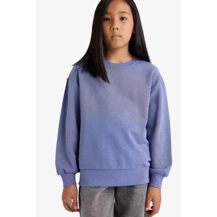 Defacto A2797A8PR510 Mor Kız Çocuk Relax Fit Bisiklet Yaka Basic Düz Okul Sweatshirt
