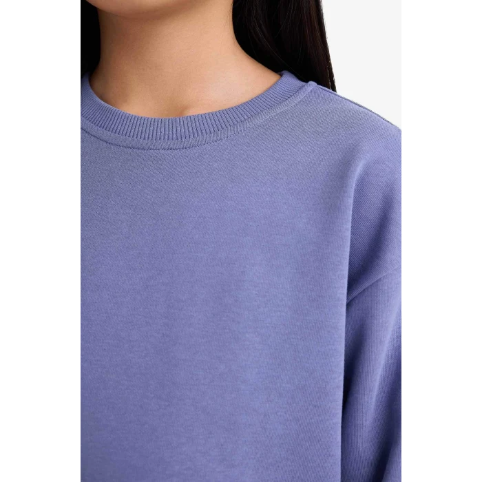 Defacto A2797A8PR510 Mor Kız Çocuk Relax Fit Bisiklet Yaka Basic Düz Okul Sweatshirt