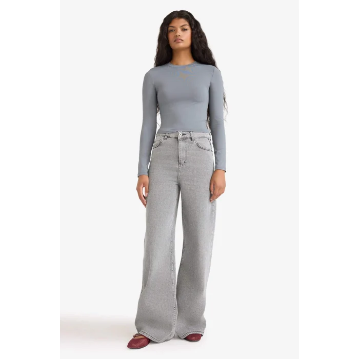 Defacto D0199AXGR436 Gri Fitted Bisiklet Yaka Uzun Kollu Tişört