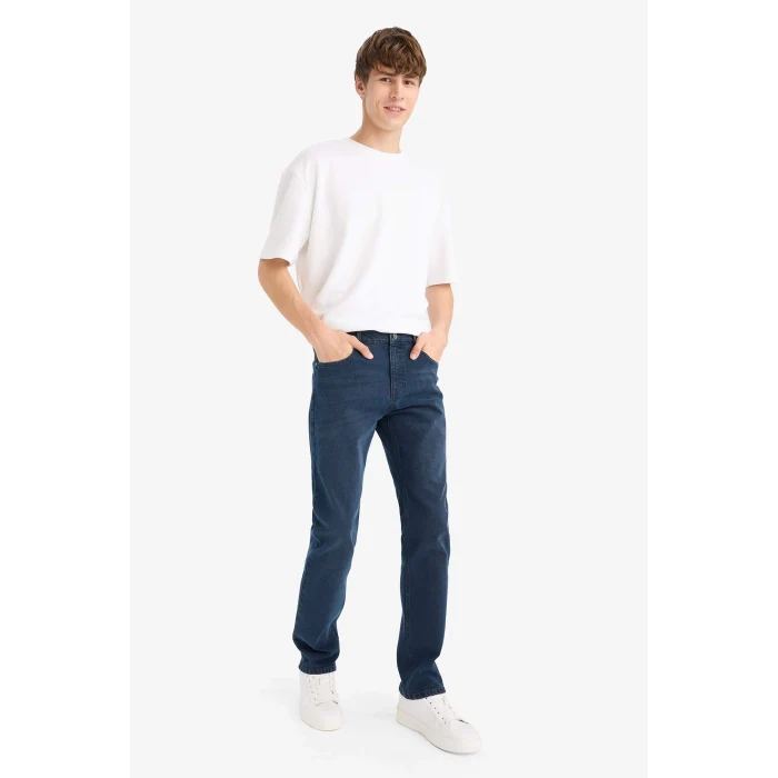 Defacto W7086AZNM83 İndigo Sergio Regular Fit Normal Bel Boru Paça Jean Pantolon