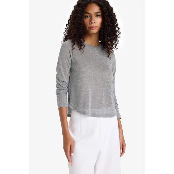 Defacto F8182AXGR93 Gri Regular Fit Bisiklet Yaka Uzun Kollu Tişört