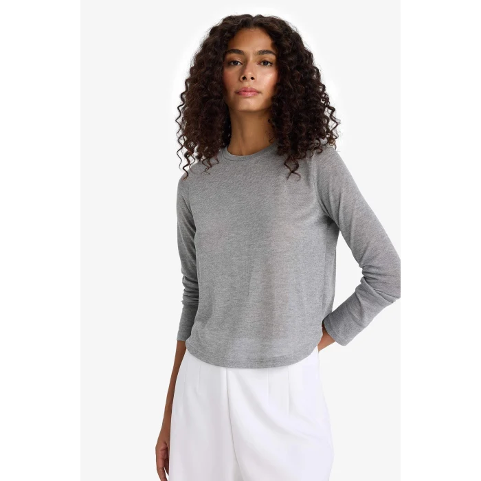 Defacto F8182AXGR93 Gri Regular Fit Bisiklet Yaka Uzun Kollu Tişört