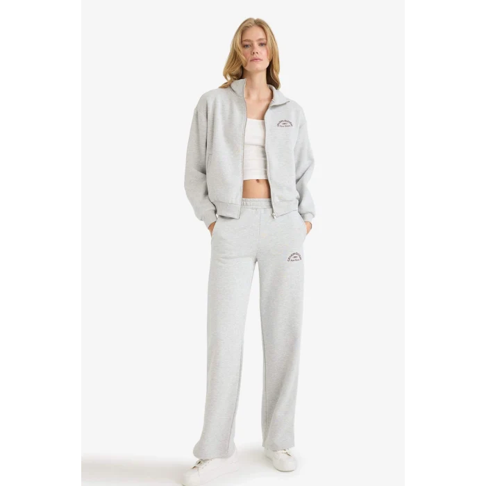 Defacto E9507AXGR93 Gri Relax Fit Yarım Balıkçı Yaka Baskılı Kalın Fermuarlı Sweatshirt