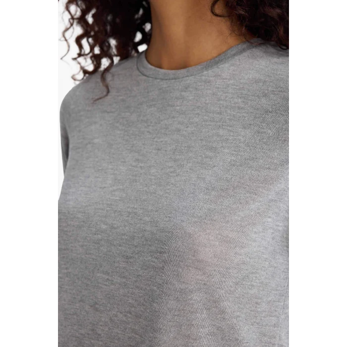 Defacto F8182AXGR93 Gri Regular Fit Bisiklet Yaka Uzun Kollu Tişört
