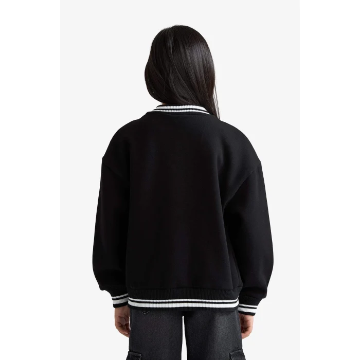 Defacto F2194A8BK81 Siyah Kız Çocuk Baskılı Kolej Yaka Bomber Okul Hırkası