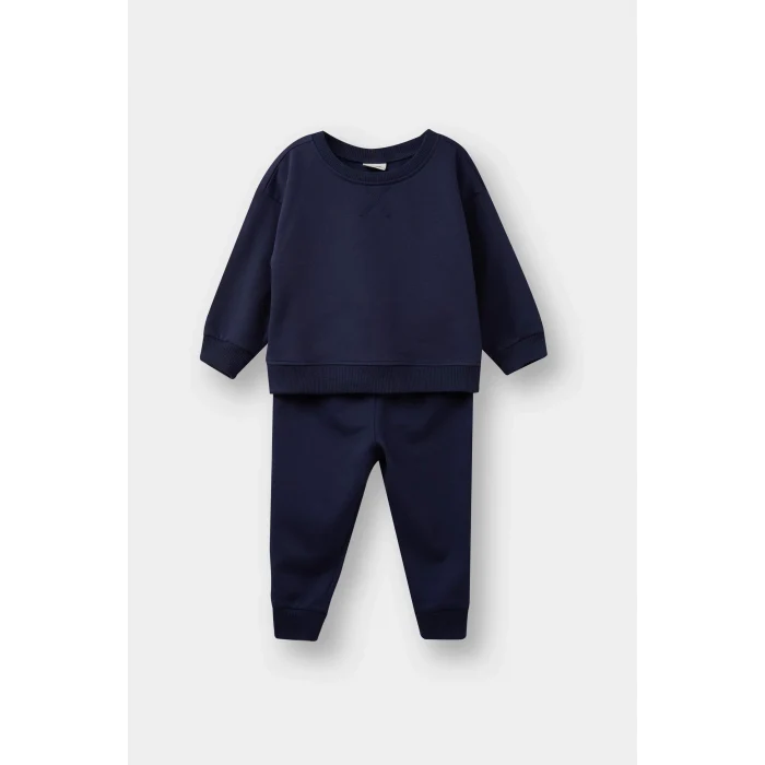 Defacto E8434A5NV241 Lacivert Erkek Bebek 2li Takım Basic Düz Sweatshirt Eşofman Altı