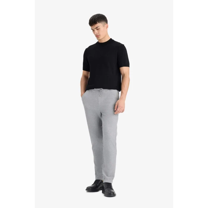 Defacto Y2651AZGR210 Gri Jogger Fit Beli Bağcıklı Lastikli Esnek Kumaş Cepli Duble Paça Pantolon