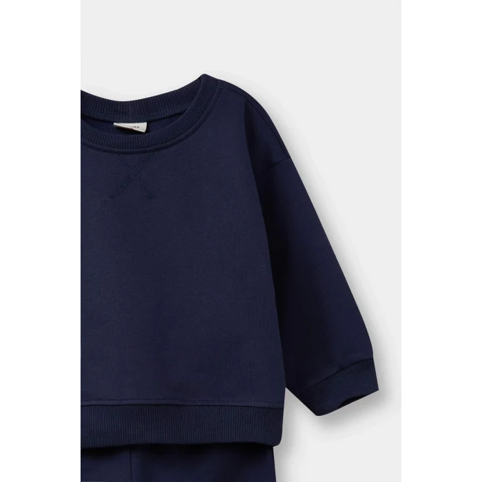 Defacto E8434A5NV241 Lacivert Erkek Bebek 2li Takım Basic Düz Sweatshirt Eşofman Altı