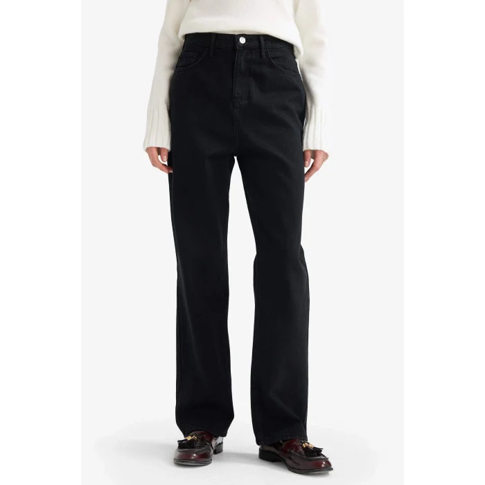 Defacto E9129 Siyah Straight Fit Yüksek Bel Uzun Jean Pantolon