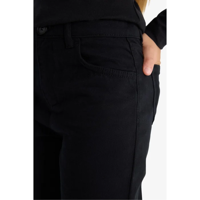Defacto C9471A8BK27 Siyah Kız Çocuk Straight Fit Geniş Bol Paça Cepli Pamuklu Okul Pantolonu