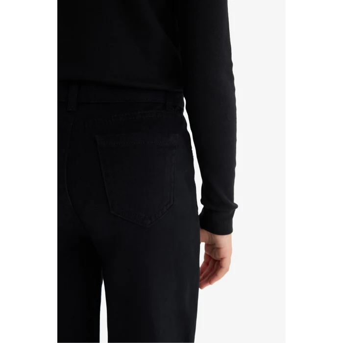 Defacto C9471A8BK27 Siyah Kız Çocuk Straight Fit Geniş Bol Paça Cepli Pamuklu Okul Pantolonu