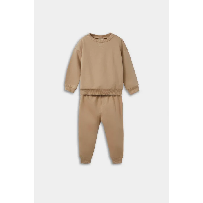 Defacto E8430A5BG109 Bej Erkek Bebek 2li Takım Basic Düz Sweatshirt Eşofman Altı
