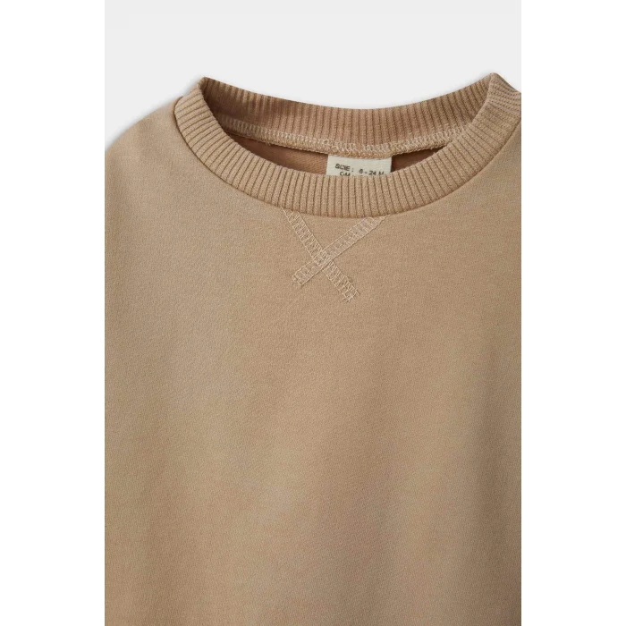 Defacto E8430A5BG109 Bej Erkek Bebek 2li Takım Basic Düz Sweatshirt Eşofman Altı