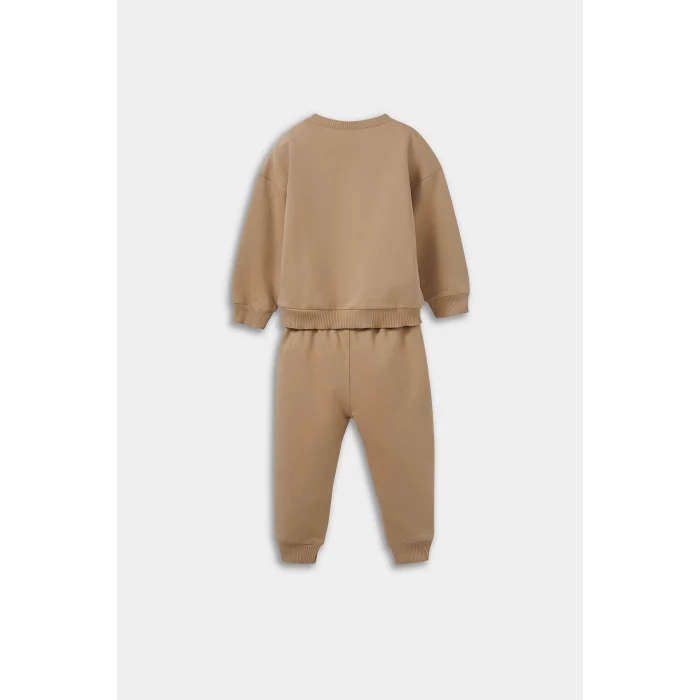 Defacto E8430A5BG109 Bej Erkek Bebek 2li Takım Basic Düz Sweatshirt Eşofman Altı