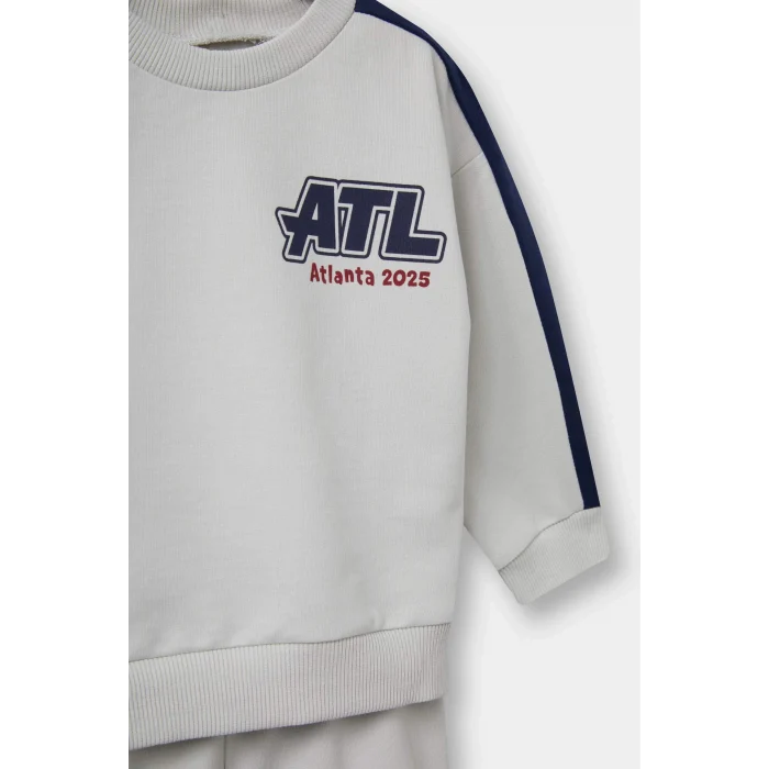 Defacto F3301A5GR503 Gri Erkek Bebek 2li Takım Okul Baskılı Sweatshirt Eşofman Altı