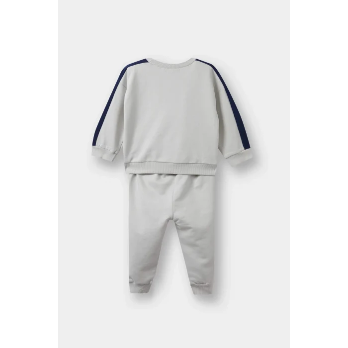 Defacto F3301A5GR503 Gri Erkek Bebek 2li Takım Okul Baskılı Sweatshirt Eşofman Altı