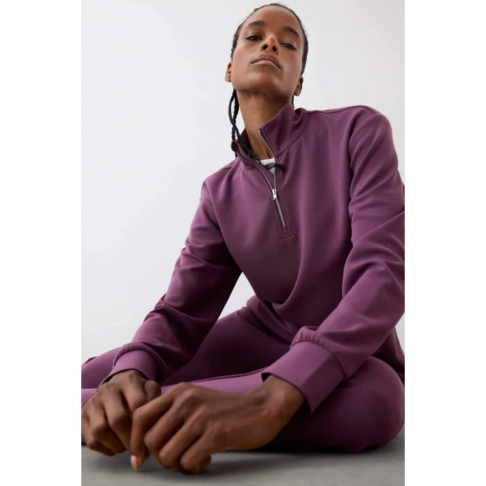 Defacto D7126AXBR492 Bordo DeFactoFit Oversize Geniş Kalıp Yarım Fermuarlı Dik Yaka Modal Sweatshirt