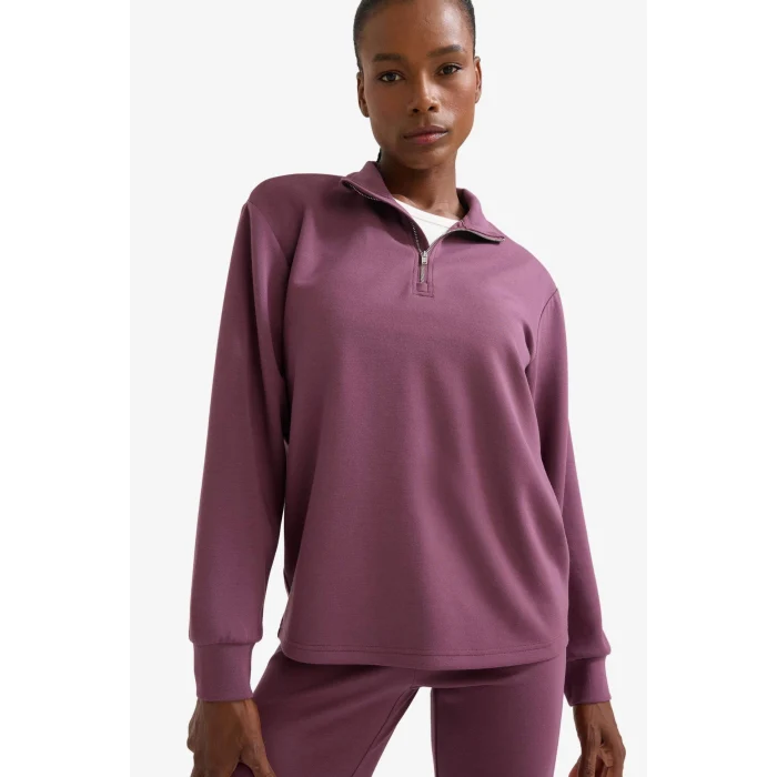 Defacto D7126AXBR492 Bordo DeFactoFit Oversize Geniş Kalıp Yarım Fermuarlı Dik Yaka Modal Sweatshirt