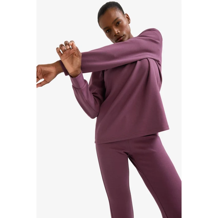 Defacto D7126AXBR492 Bordo DeFactoFit Oversize Geniş Kalıp Yarım Fermuarlı Dik Yaka Modal Sweatshirt