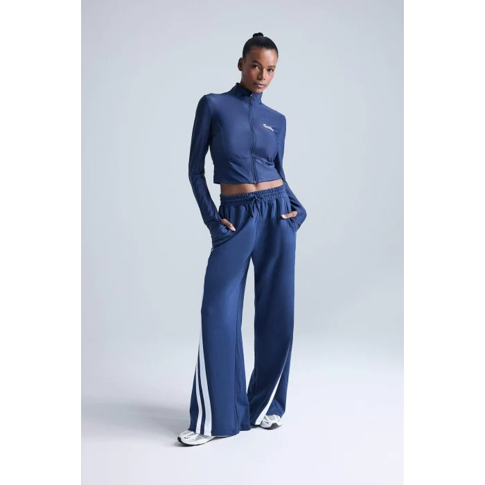 Defacto E7719AXNV238 Lacivert DeFactoFit Wide Leg Geniş Paça Şeritli Standart Boy Sporcu Pantolon