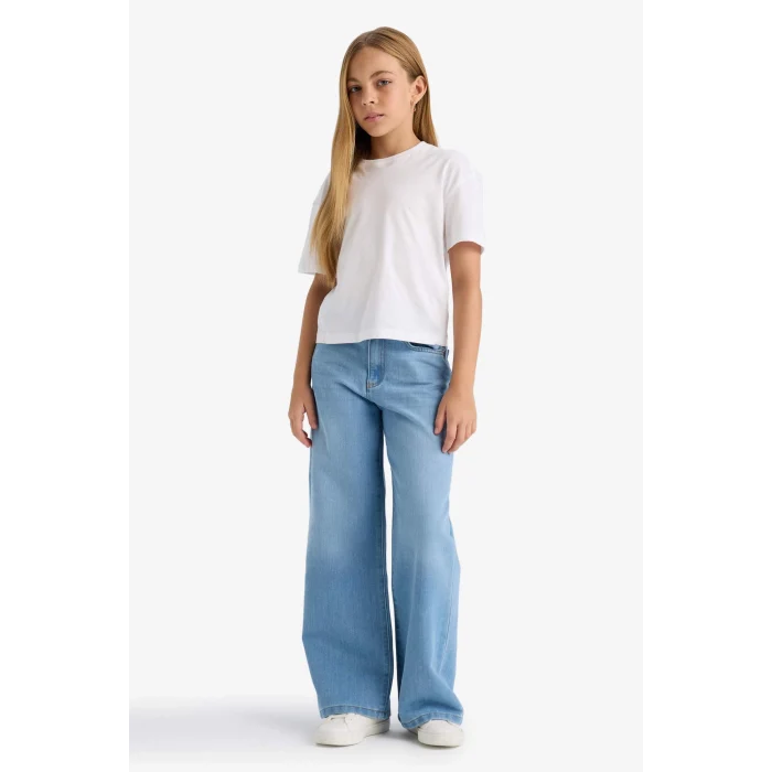 Defacto E5881A8NM39 Mavi Kız Çocuk Wide Leg Geniş Paça Jean Pantolon