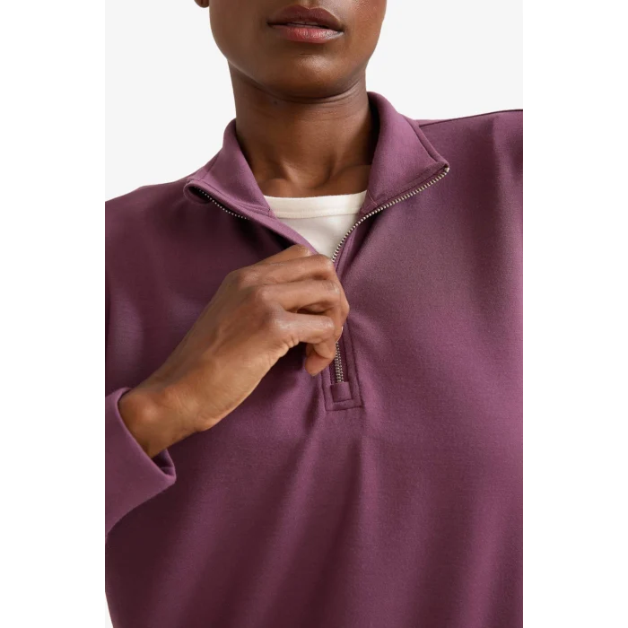 Defacto D7126AXBR492 Bordo DeFactoFit Oversize Geniş Kalıp Yarım Fermuarlı Dik Yaka Modal Sweatshirt