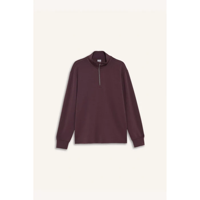 Defacto D7126AXBR492 Bordo DeFactoFit Oversize Geniş Kalıp Yarım Fermuarlı Dik Yaka Modal Sweatshirt