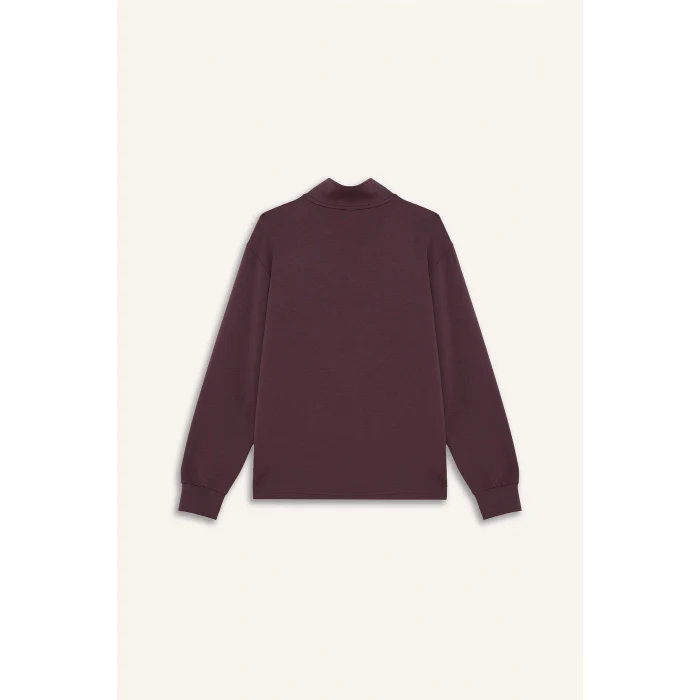 Defacto D7126AXBR492 Bordo DeFactoFit Oversize Geniş Kalıp Yarım Fermuarlı Dik Yaka Modal Sweatshirt
