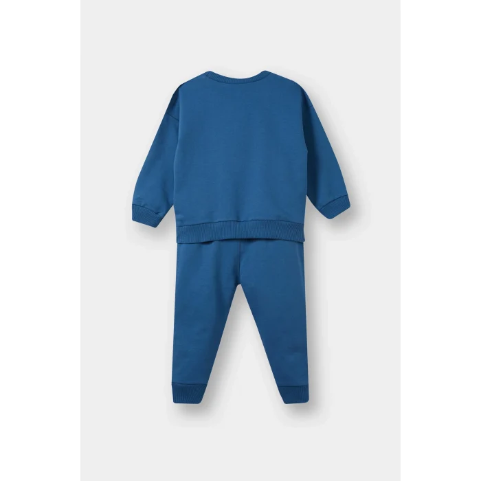 Defacto E8990A5BE376 Mavi Erkek Bebek 2li Takım Baskılı Sweatshirt Eşofman Altı