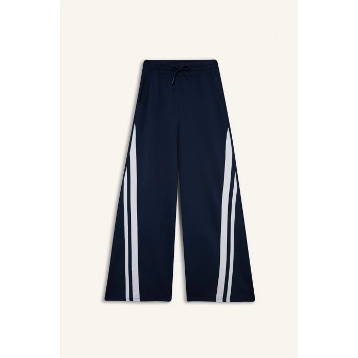 Defacto E7719AXNV238 Lacivert DeFactoFit Wide Leg Geniş Paça Şeritli Standart Boy Sporcu Pantolon