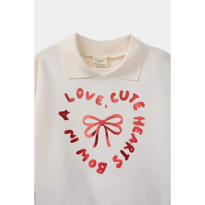 Defacto F3744A5NV42 Lacivert Kız Bebek 2li Takım Baskılı İçi Yumuşak Tüylü Okul Sweatshirt Eşofman Altı