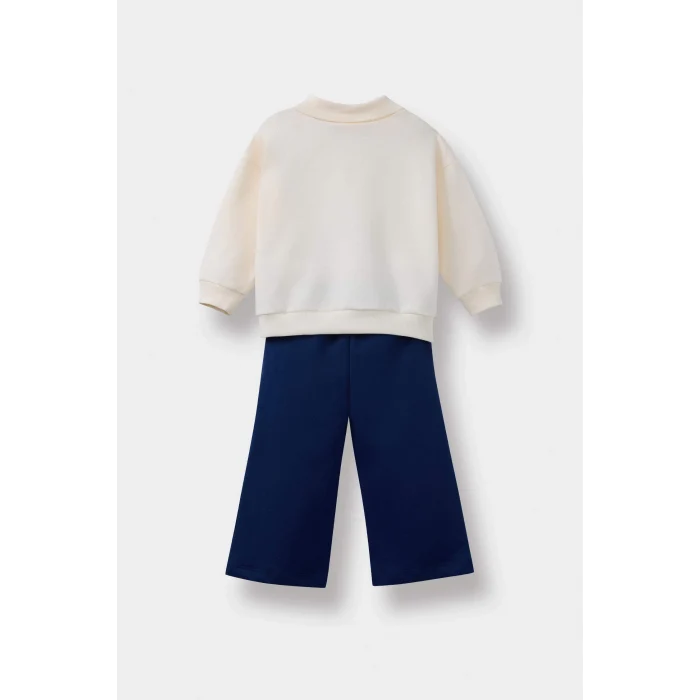Defacto F3744A5NV42 Lacivert Kız Bebek 2li Takım Baskılı İçi Yumuşak Tüylü Okul Sweatshirt Eşofman Altı