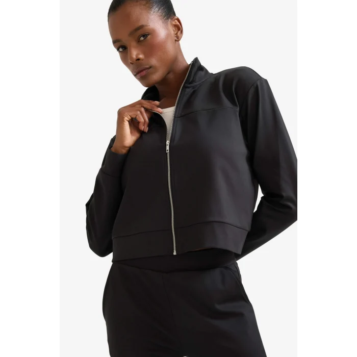 Defacto E8981AXBK81 Siyah DeFactoFit Standart Fit Dik Yaka Esnek Kumaş İçi Yumuşak Tüylü Fermuarlı Sweatshirt