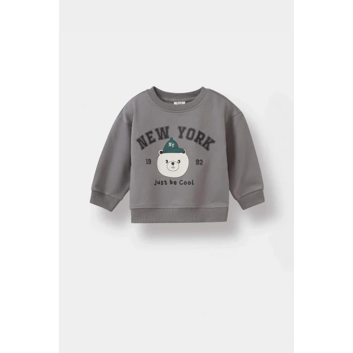 Defacto E8994A5GR454 Gri Erkek Bebek 2li Takım Baskılı Sweatshirt Eşofman Altı