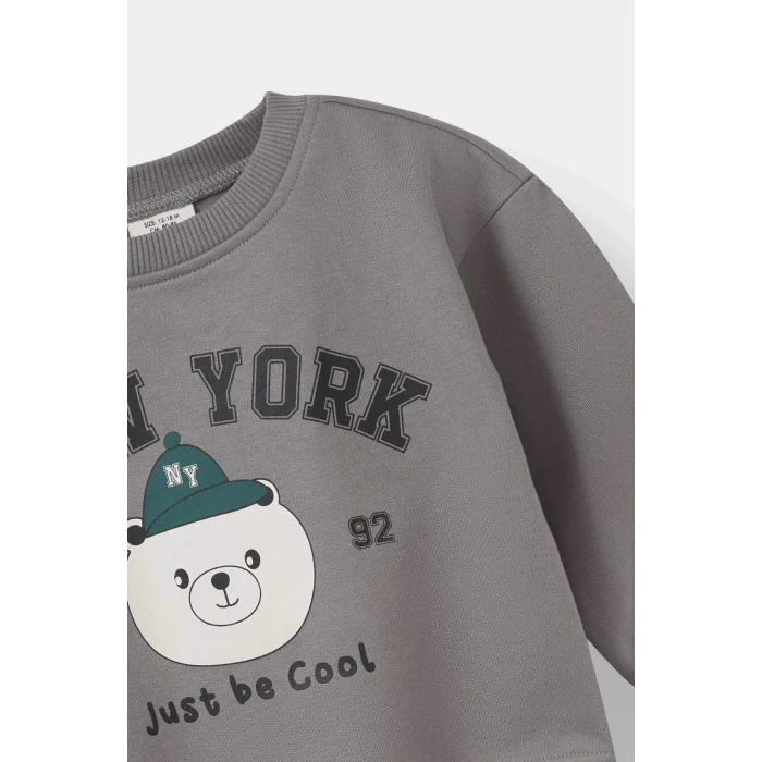 Defacto E8994A5GR454 Gri Erkek Bebek 2li Takım Baskılı Sweatshirt Eşofman Altı