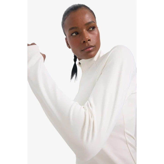 Defacto B0811AXER105 Ekru DeFactoFit Standart Fit Dik Yaka Fermuarlı İçi Yumuşak Tüylü Sporcu Uzun Kollu Tişört