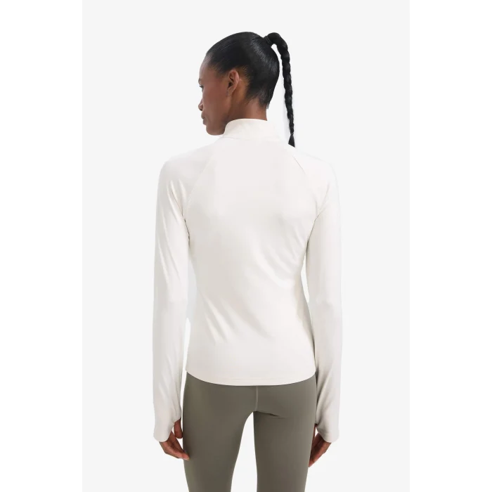 Defacto B0811AXER105 Ekru DeFactoFit Standart Fit Dik Yaka Fermuarlı İçi Yumuşak Tüylü Sporcu Uzun Kollu Tişört