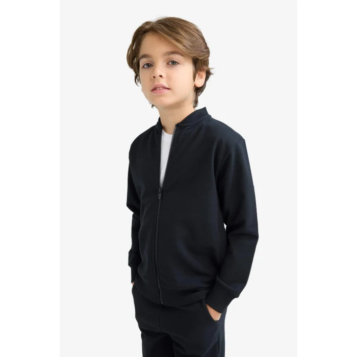 Defacto F4549A8BK81 Siyah Erkek Çocuk Kolej Yaka Fermuarlı Bomber Ceket