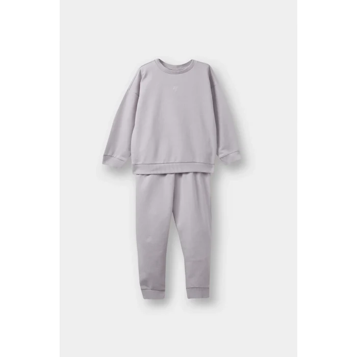 Defacto E8358A5PN688 Pembe Kız Bebek 2li Takım Basic Düz Sweatshirt Eşofman Altı