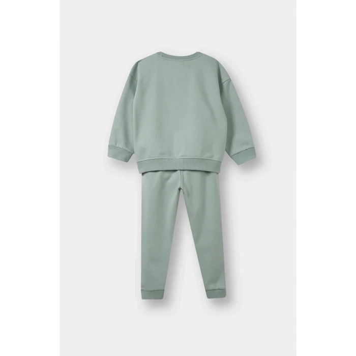 Defacto E8995A5GN50 Yeşil Kız Bebek 2li Takım İçi Yumuşak Tüylü Baskılı Sweatshirt Eşofman Altı