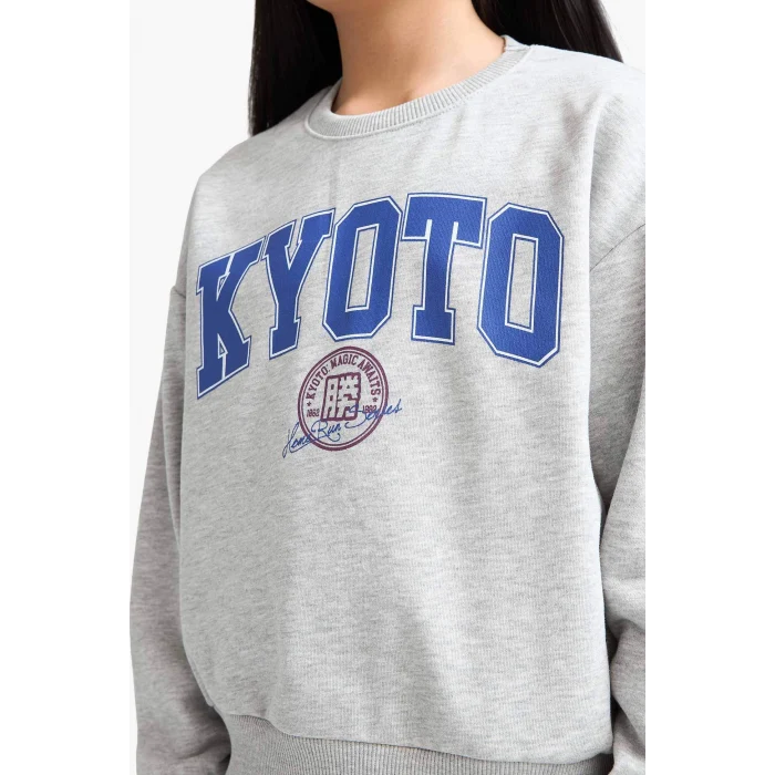 Defacto E6473A8BK81 Siyah Kız Çocuk Relax Fit Bisiklet Yaka Baskılı 2li Sweatshirt