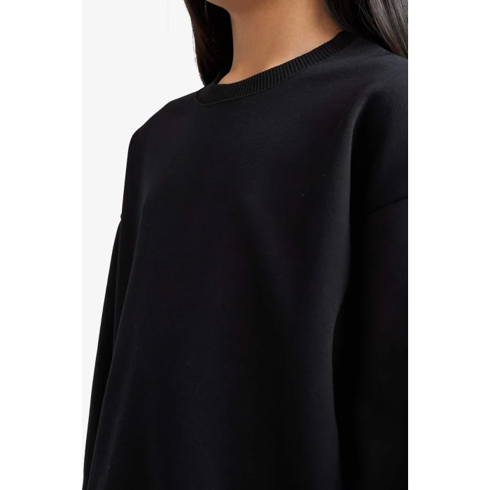 Defacto E6473A8BK81 Siyah Kız Çocuk Relax Fit Bisiklet Yaka Baskılı 2li Sweatshirt