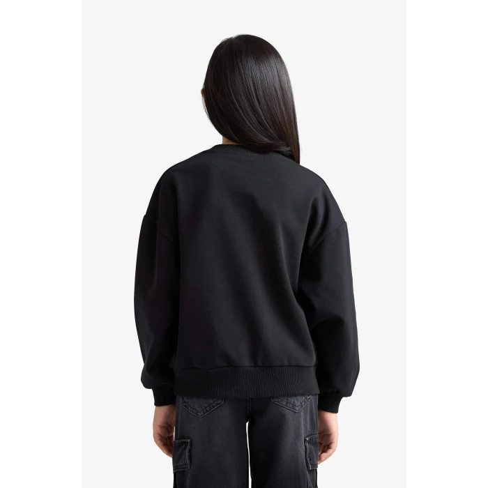 Defacto E6473A8BK81 Siyah Kız Çocuk Relax Fit Bisiklet Yaka Baskılı 2li Sweatshirt