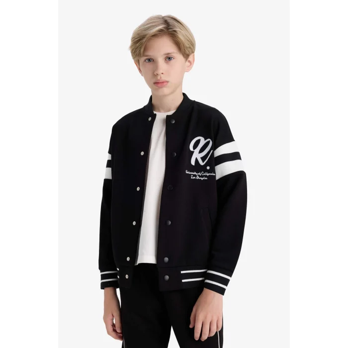 Defacto F2712A8BK81 Siyah Erkek Çocuk Okul Kolej Yaka Baskılı Bomber Ceket