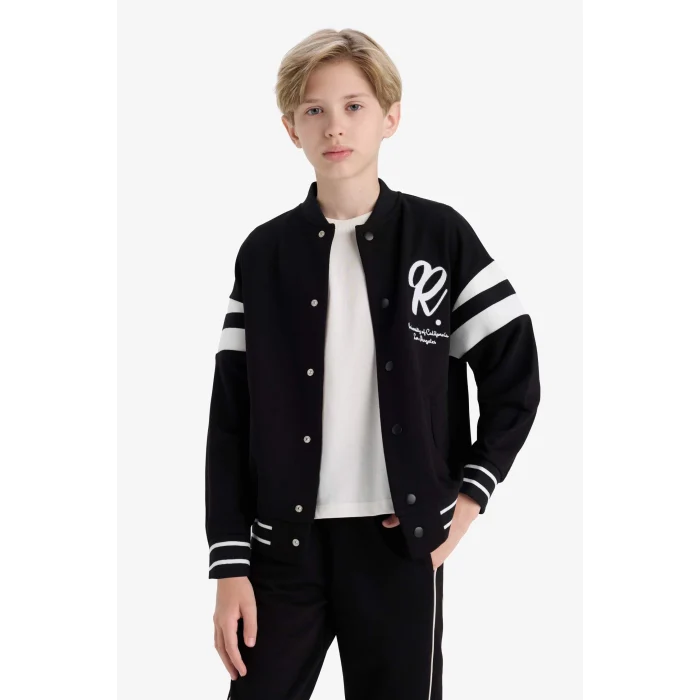 Defacto F2712A8BK81 Siyah Erkek Çocuk Okul Kolej Yaka Baskılı Bomber Ceket