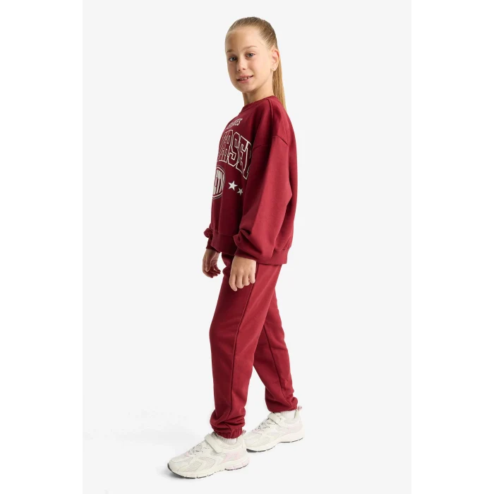 Defacto E6416A8BR281 Bordo Kız Çocuk 2li Takım Baskılı Sweatshirt Eşofman Altı
