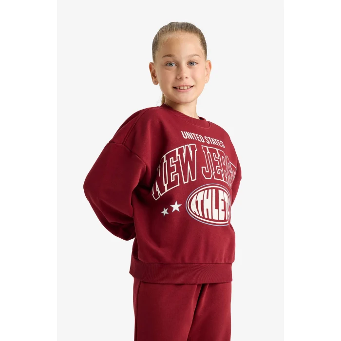 Defacto E6416A8BR281 Bordo Kız Çocuk 2li Takım Baskılı Sweatshirt Eşofman Altı
