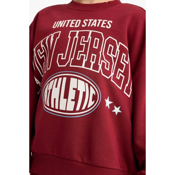 Defacto E6416A8BR281 Bordo Kız Çocuk 2li Takım Baskılı Sweatshirt Eşofman Altı