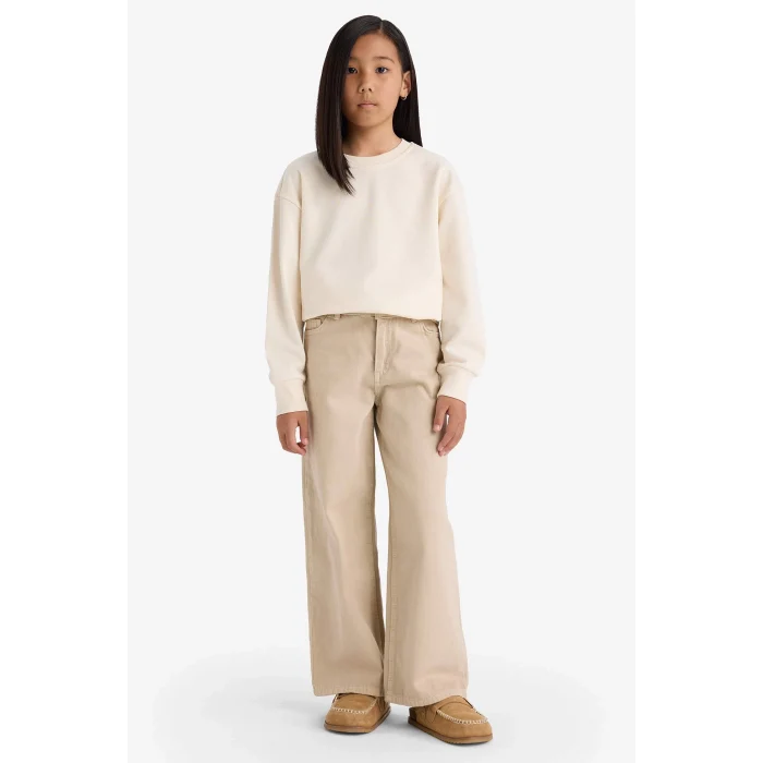 Defacto A2797A8ER134 Ekru Kız Çocuk Relax Fit Bisiklet Yaka Basic Düz Okul Sweatshirt