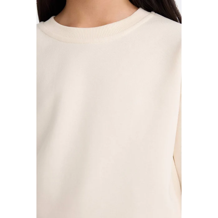 Defacto A2797A8ER134 Ekru Kız Çocuk Relax Fit Bisiklet Yaka Basic Düz Okul Sweatshirt
